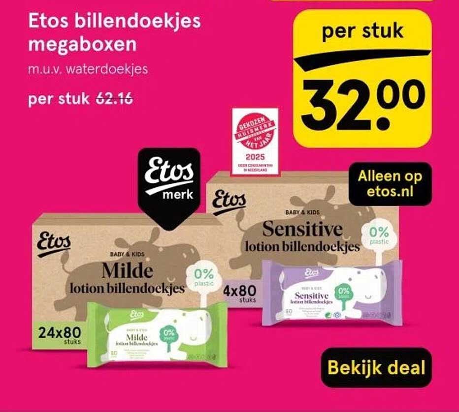 Etos billendoekjes megaboxen m.u.v. waterdoekjes