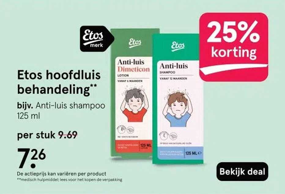 Etos hoofdluis behandeling** bijv. Anti-luis shampoo 125 ml