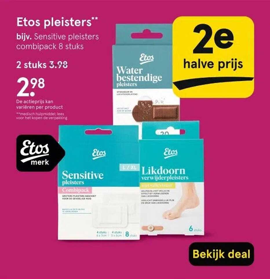 Etos pleisters** bijv. Sensitive pleisters combipack 8 stuks