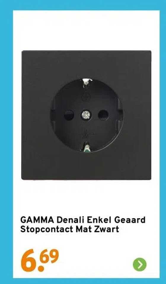 GAMMA Denali Enkel Geaard Stopcontact Mat Zwart
