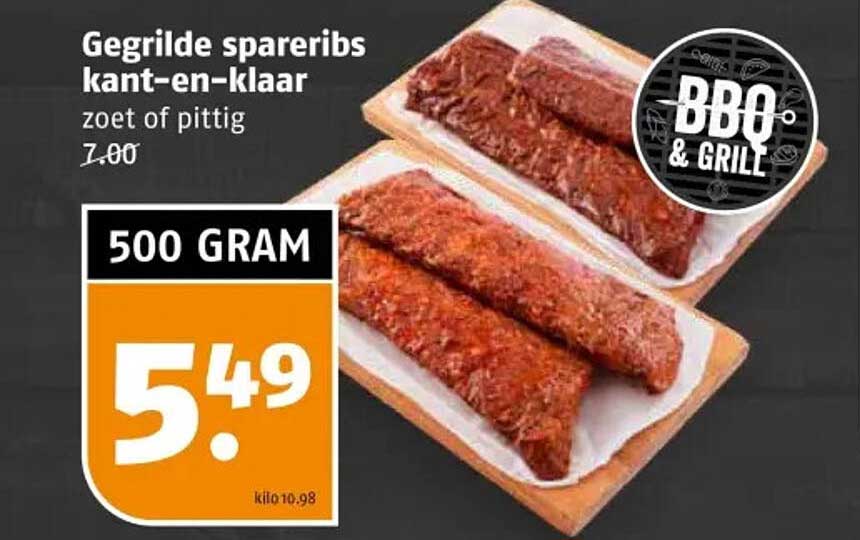 Gegilde spareribs kant-en-klaar zoet of pittig