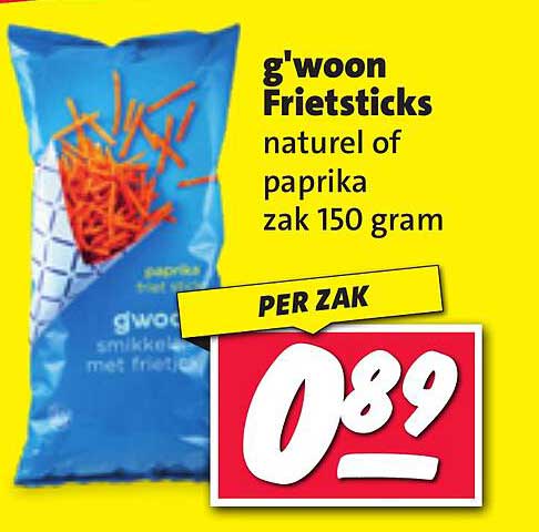 g'woon Frietsticks naturel of paprika zak 150 gram
