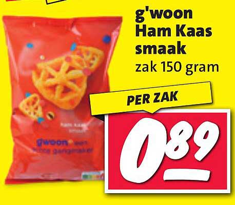 g'woon Ham Kaas smaak zak 150 gram