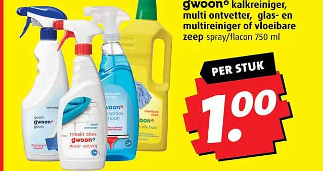 gwoon® kalkreiniger, multi ontvetter, glas- en multireiniger of vloeibare zeep spray/flacon 750 ml