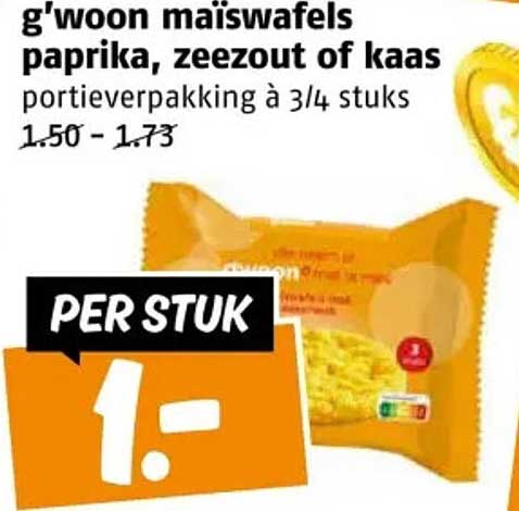 g'woon maïs wafels paprika, zeezout of kaas portieverpakking à 3/4 stuks