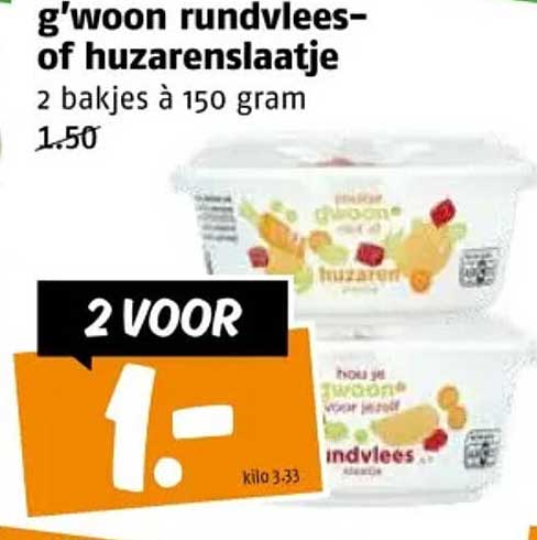 g'woon rundvlees- of huzarenslaatje 2 bakjes à 150 gram