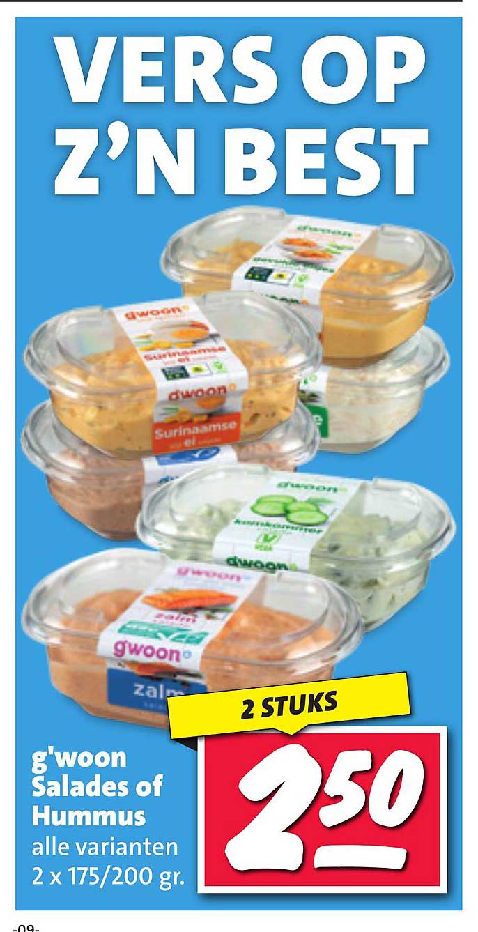 g'woon Salades of Hummus alle varianten 2 x 175/200 gr.