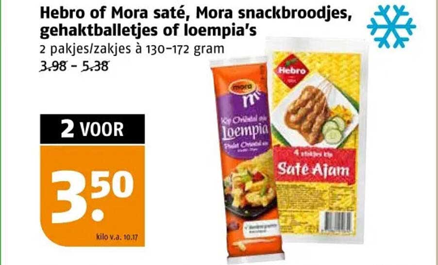Hebro of Mora saté, Mora snackbroodjes, gehaktballetjes of loempia's