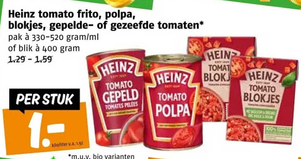 Heinz tomat frito, polpa, blokjes, gepelde- of gezeefde tomaten*
