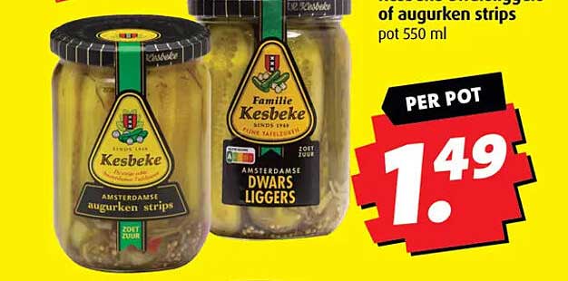 Kesbeke Amsterdamse augurken strips 550 ml - per pot