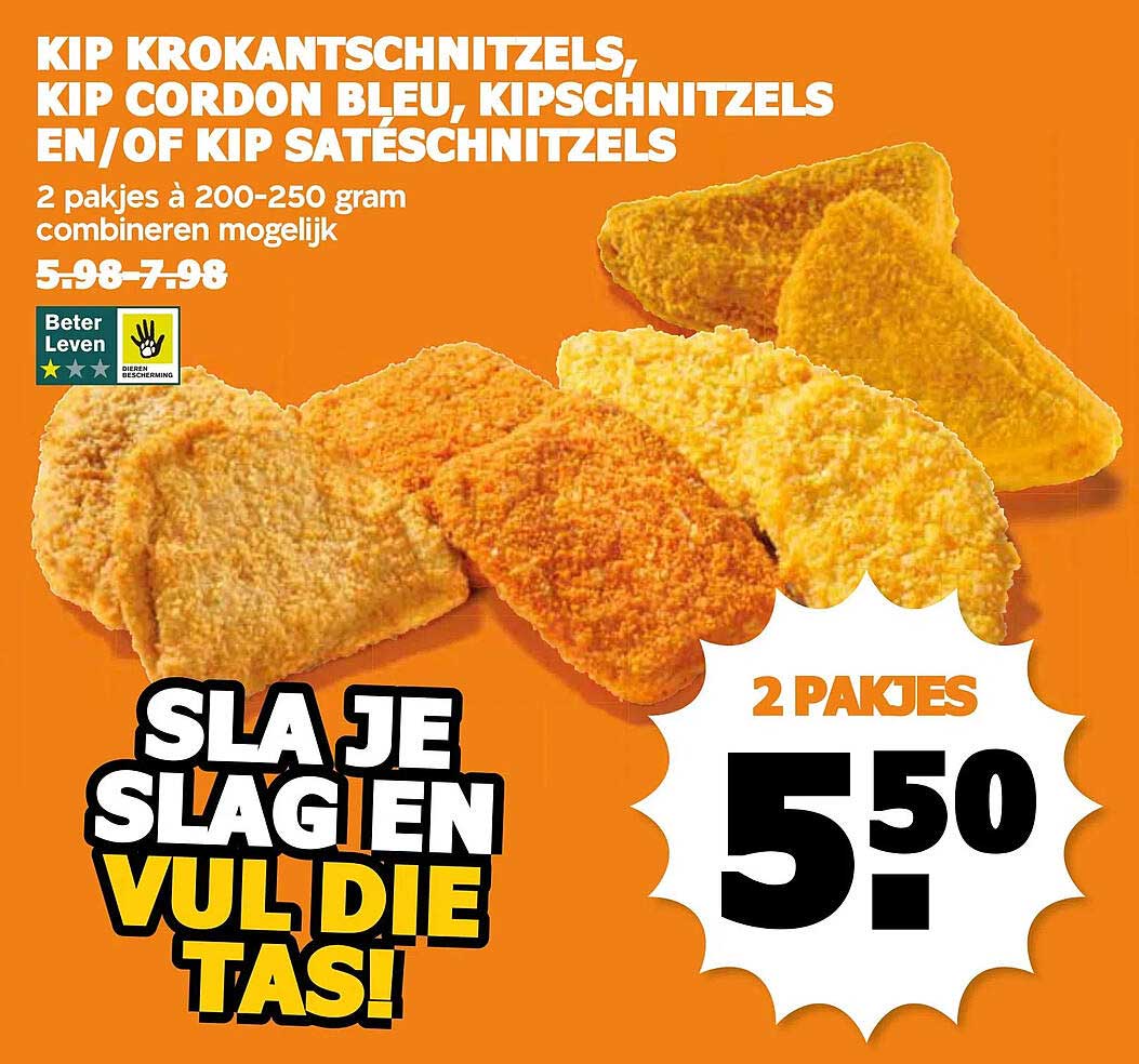 KIP KROKANTSCHNITZELS, KIP CORDON BLEU, KIPSCHNITZELS EN/OF KIP SATÉSCHNITZELS