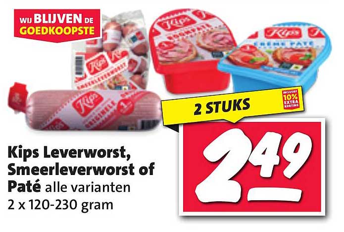 Kips Leverworst, Smeerleverworst of Paté alle varianten 2 x 120-230 gram