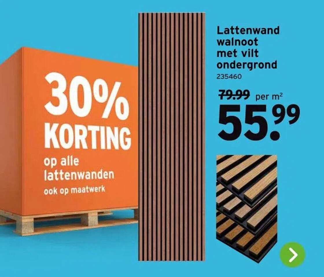 Lattenwand walnoot met vilt ondergrond