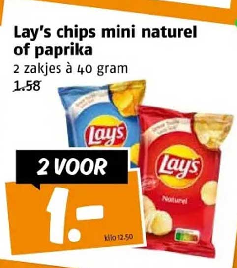 Lay's chips mini naturel of paprika 2 zakjes à 40 gram