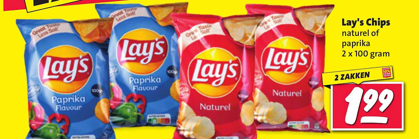 Lay's Chips naturel of paprika 2 x 100 gram