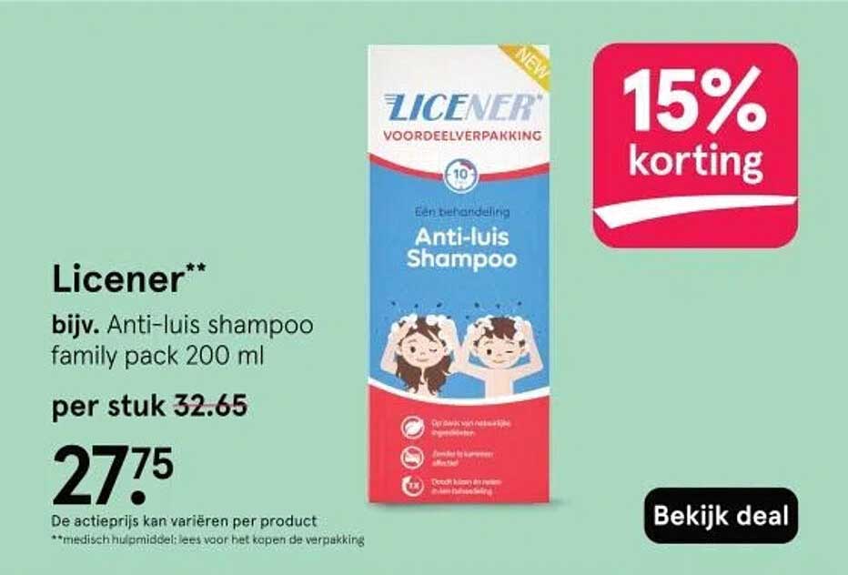 Licener** bijv. Anti-luis shampoo family pack 200 ml