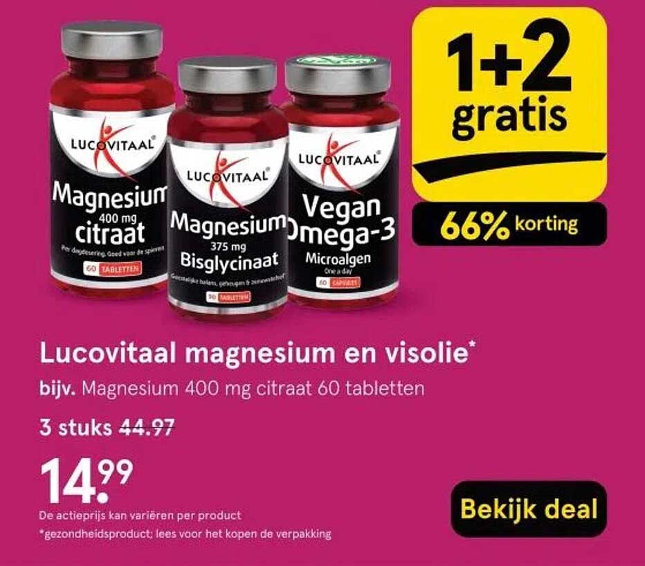 Lucovitaal magnesium en visolie* bijv. Magnesium 400 mg citraat 60 tabletten