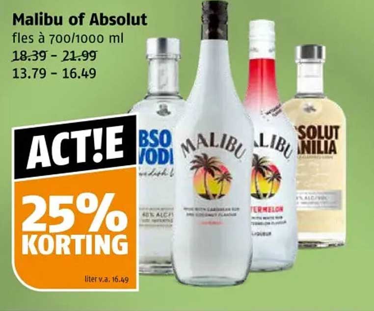 Malibu of Absolut fles à 700/1000 ml
