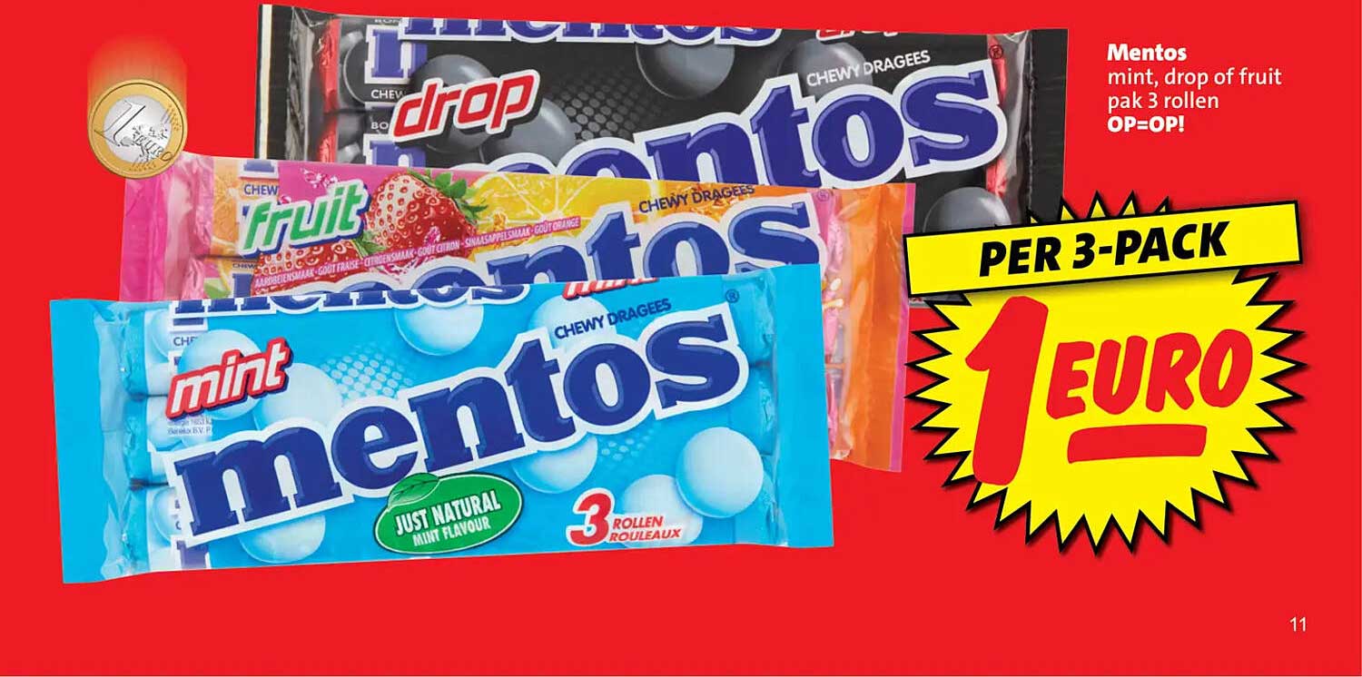 Mentos mint, drop of fruit pak 3 rollen OP=OP!