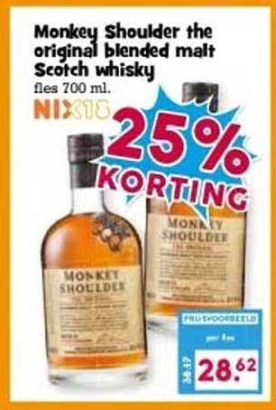 Monkey Shoulder the original blended malt Scotch whisky fles 700 ml.