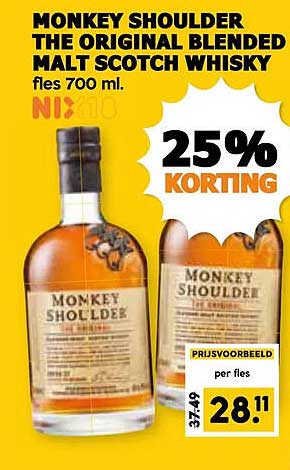 MONKEY SHOULDER THE ORIGINAL BLENDED MALT SCOTCH WHISKY fles 700 ml.