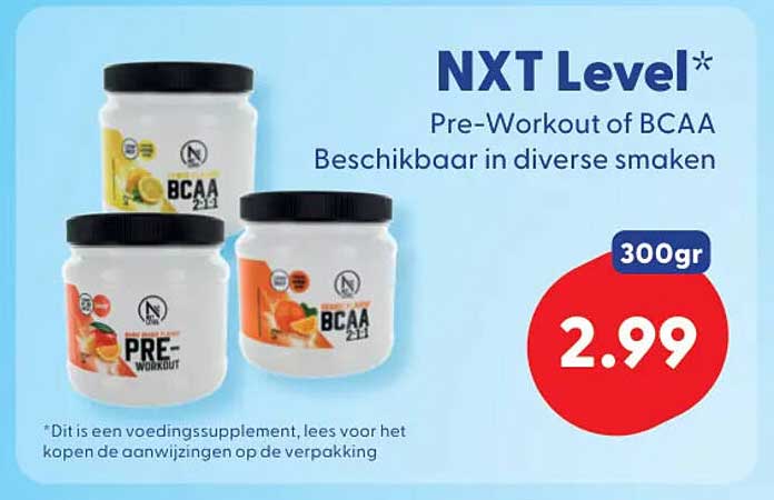 NXT Level* Pre-Workout of BCAA Beschikbaar in diverse smaken