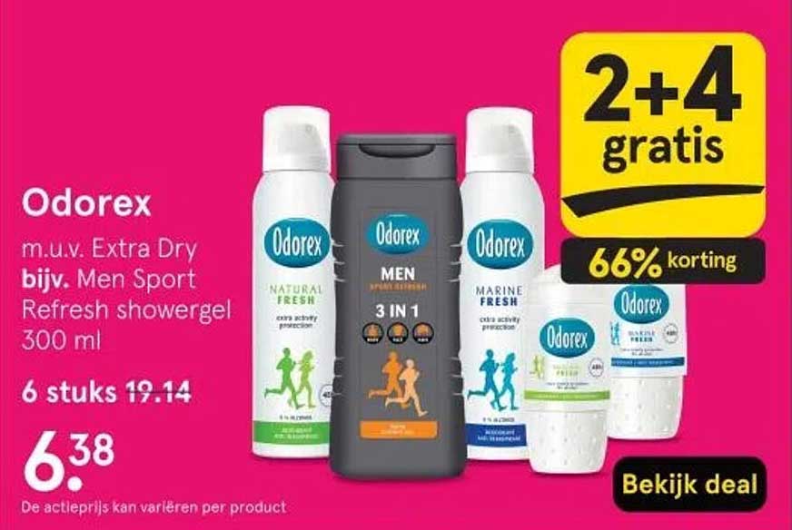 Odorex m.u.v. Extra Dry bijv. Men Sport Refresh showergel 300 ml