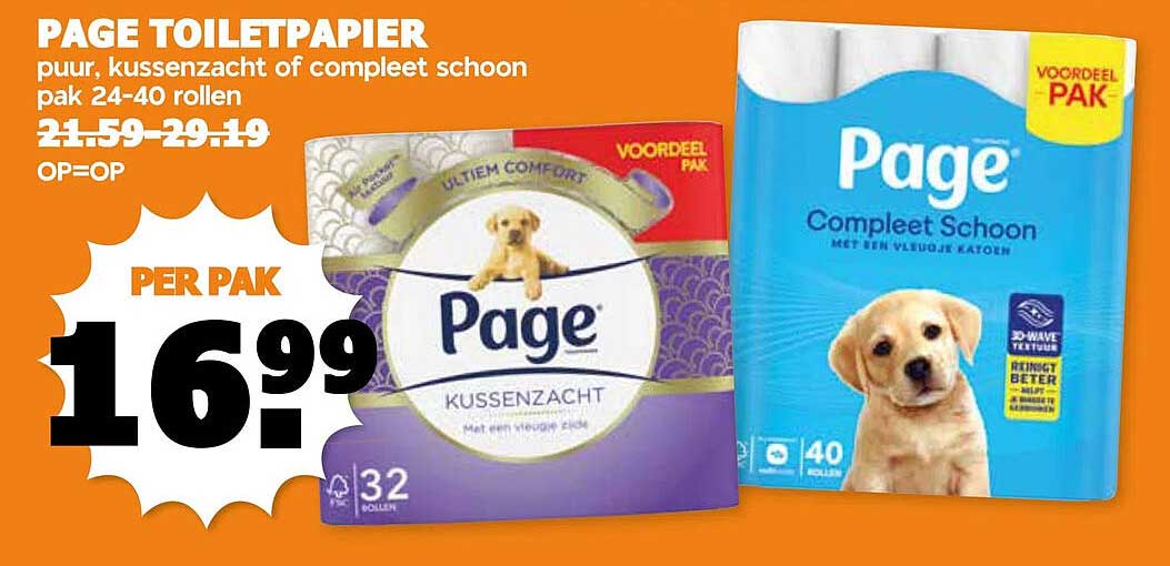 PAGE TOILETPAPIER puur, kussenzacht of compleet schoon pak 24-40 rollen