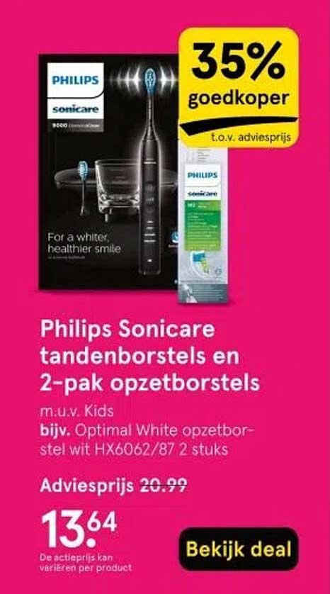 Philips Sonicare tandenborstels en 2-pak opzetborstels m.u.v. Kids bijv. Optimal White opzetborstel stel wit HX6062/87 2 stuks