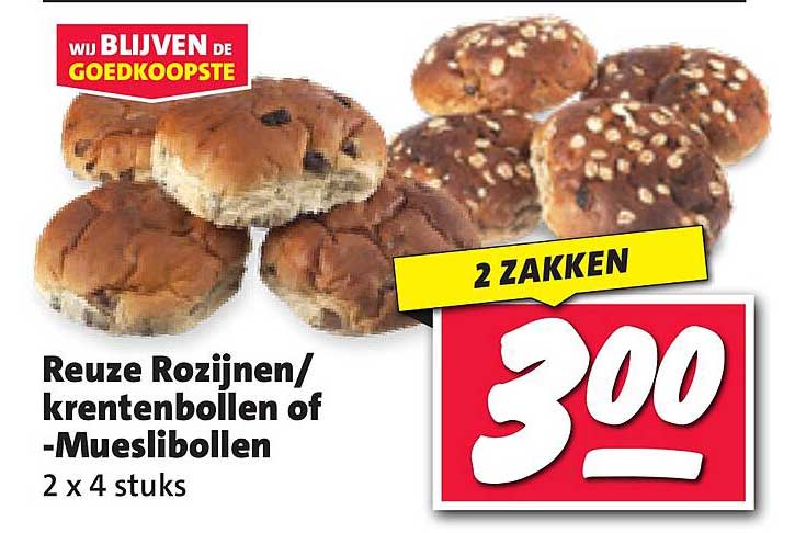 Reuze Rozijnen/krentenbollen of -Mueslibollen 2 x 4 stuks