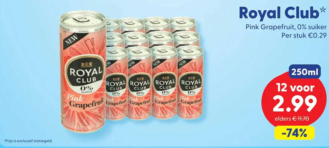 Royal Club Pink Grapefruit, 0% suiker