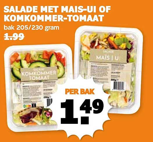 SALADE MET MAIS-UI OF KOMKOMMER-TOMAAT