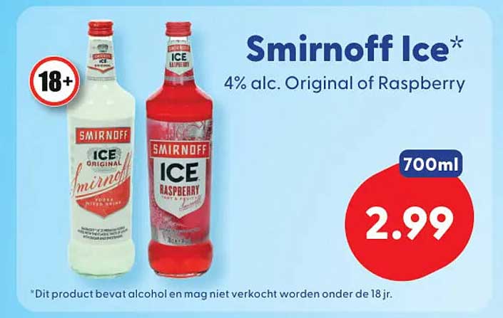 Smirnoff Ice* 4% alc. Original of Raspberry