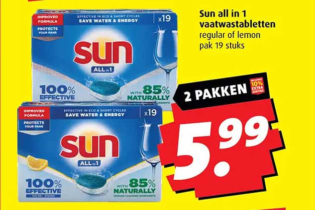 Sun all in 1 vaatwastabletten regular of lemon pak 19 stuks
