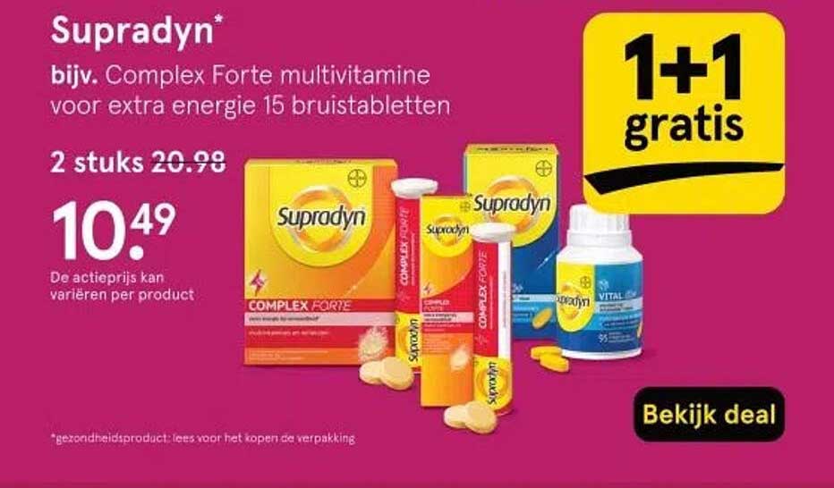 Supradyn* bijv. Complex Forte multivitamine voor extra energie 15 bruistabletten