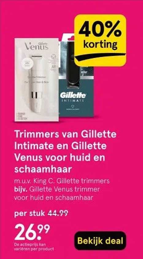 Trimmers van Gillette Intimate en Gillette Venus voor huid en schaamhaar