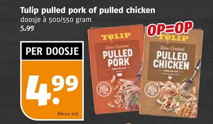 Tulip pulled pork of pulled chicken doosje à 500/550 gram