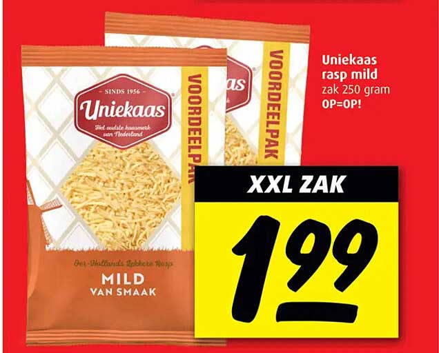 Uniekaas rasp mild zak 250 gram