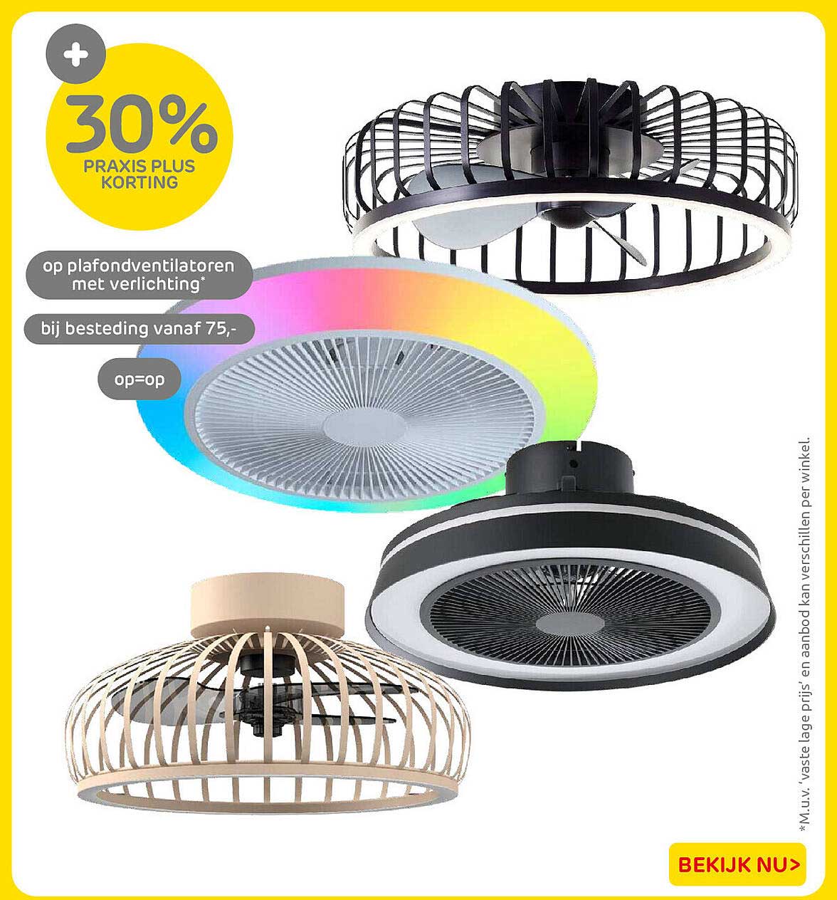 30% Praxis Plus korting op plafondventilatoren met verlichting