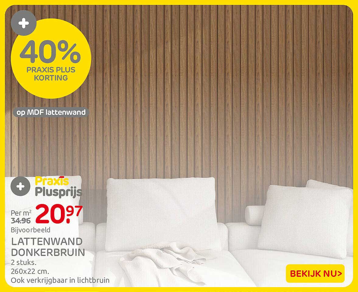 40% PRAXIS PLUS KORTING op MDF lattenwand