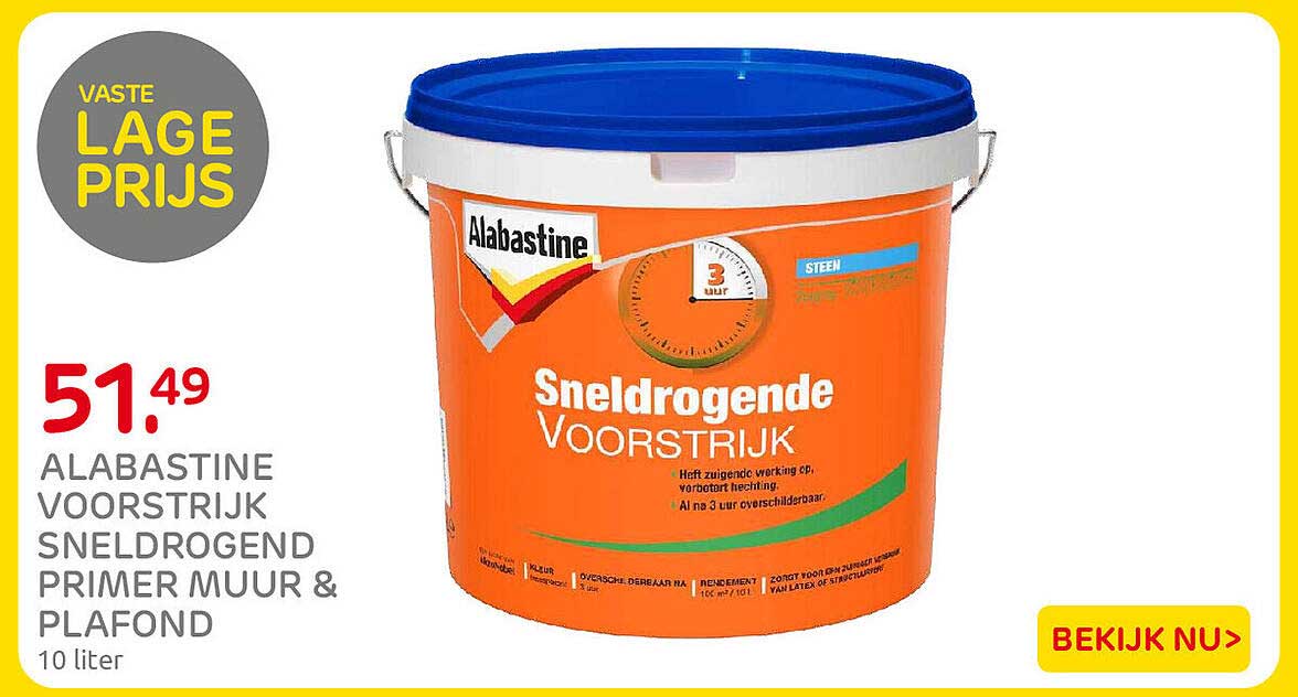 Alabastine voorstrijk sneldrogend primer muur & plafond 10 liter