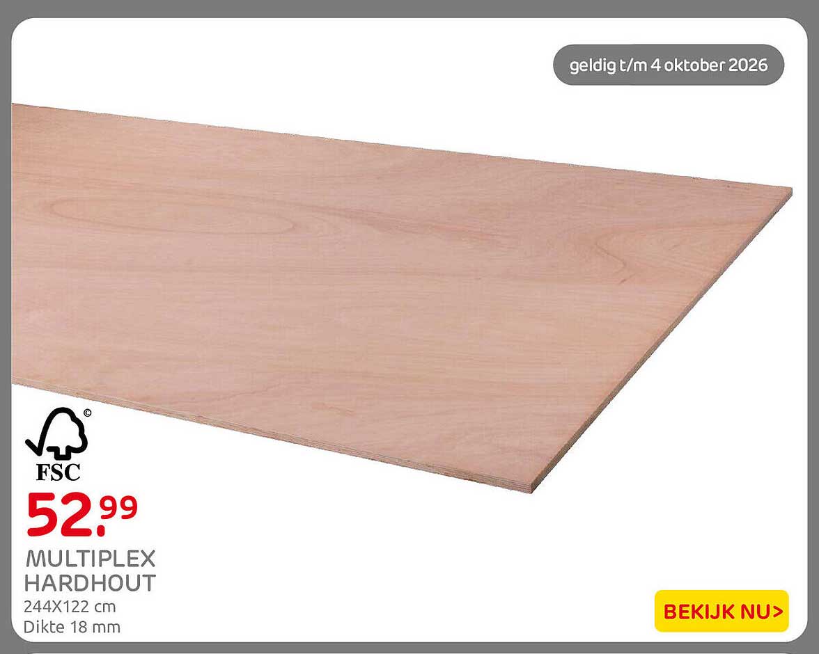 MULTIPLEX HARDHOUT 244X122 cm Dikte 18 mm