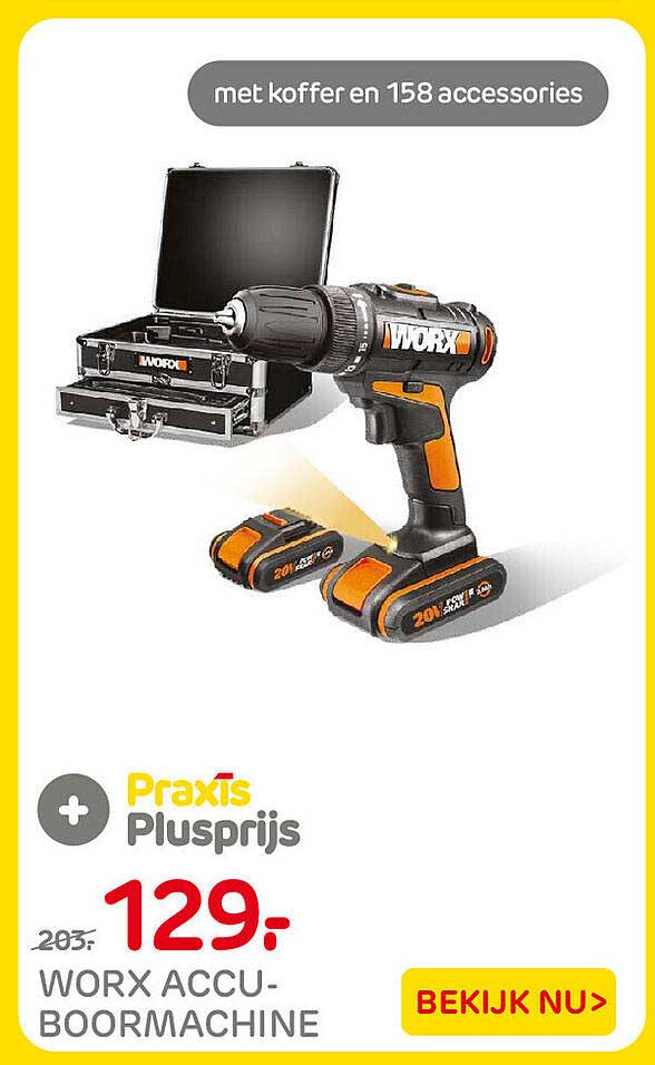 WORX ACCU-BOORMACHINE met koffer en 158 accessories