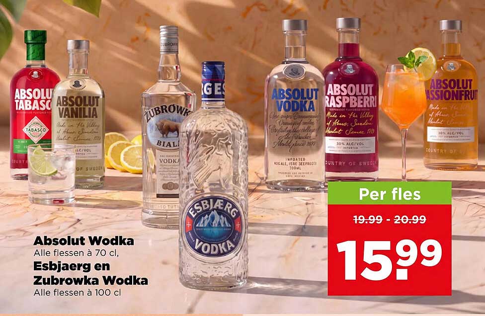 Absolut Wodka Alle flessen à 70 cl, Esbjaerg en Zubrowka Wodka Alle flessen à 100 cl