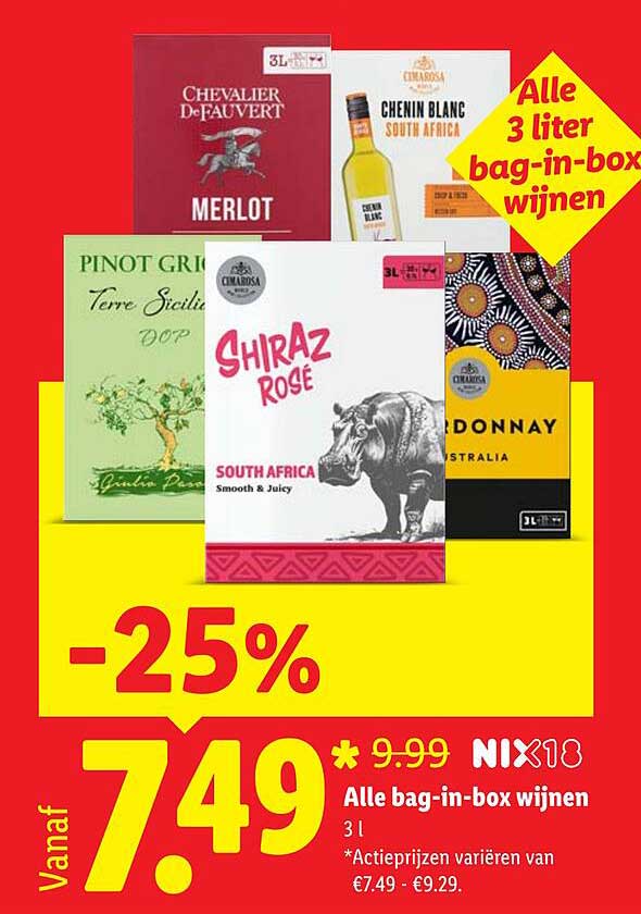 Alle 3 liter bag-in-box wijnen -25%