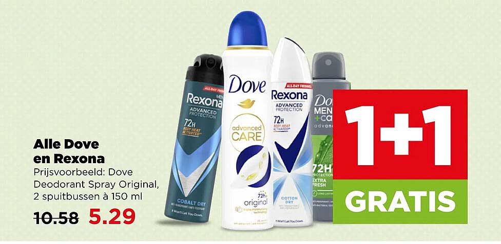 Alle Dove en Rexona 1+1 gratis