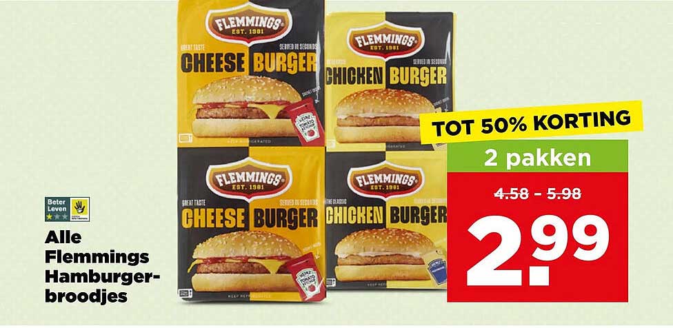 Alle Flemmings Hamburgerbroodjes TOT 50% KORTING