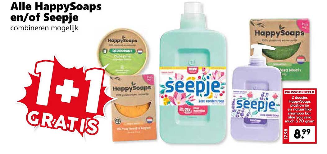 Alle HappySoaps en/of Seepje combineren mogelijk 1+1 GRATIS