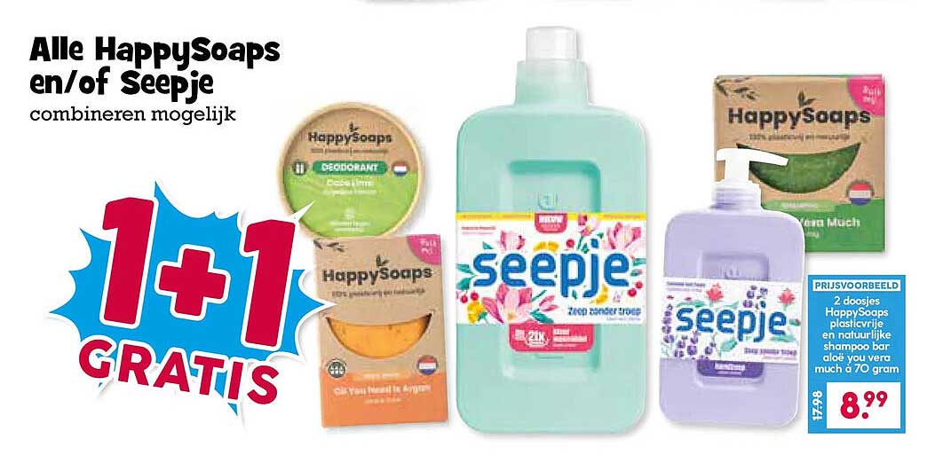 Alle HappySoaps en/of Seepje combineren mogelijk 1+1 GRATIS