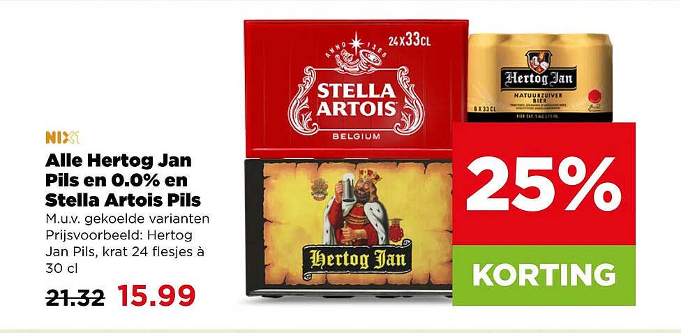 Alle Hertog Jan Pils en 0.0% en Stella Artois Pils 25% KORTING